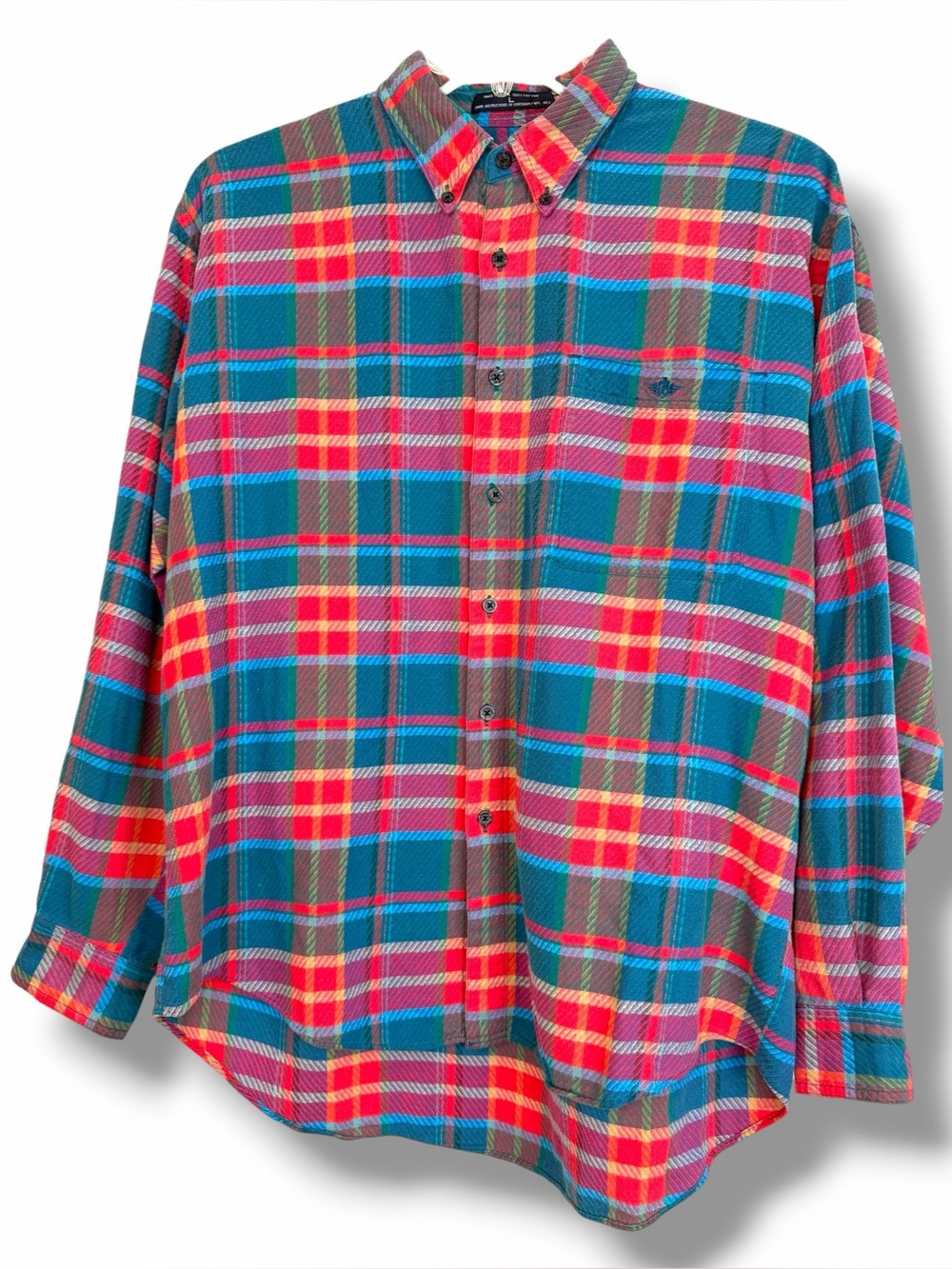 Dockers Vintage Pink Red Blue Teal Plaid Button Up Long Sleeve Cotton Flannel Lg